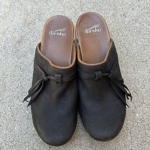 Dansko Black Oil Leather Slip-On Mules